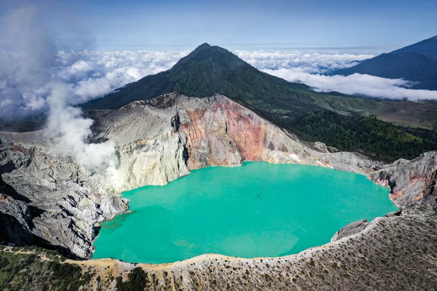 Kawah Ijen Volcano Mount Ijen Crater Lake Blue Fire Banyuwangi Indonesia Drone