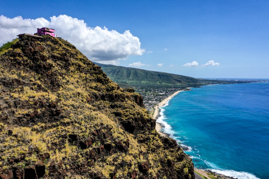 Pink Pillbox Hike Maili Waianae Oahu Hawaii Drone
