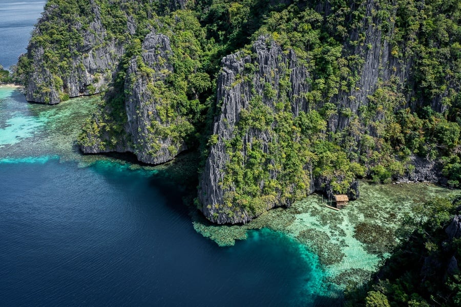 Drone picture of karst mountains in Coron