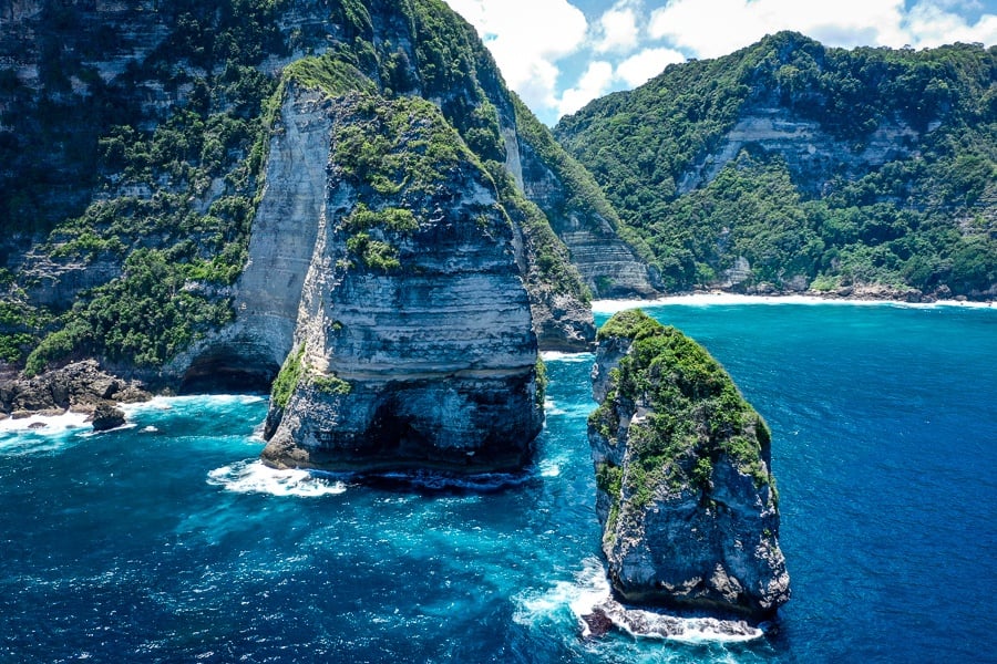 Giant sea cliffs and islands on the coast of Nusa Penida, Bali