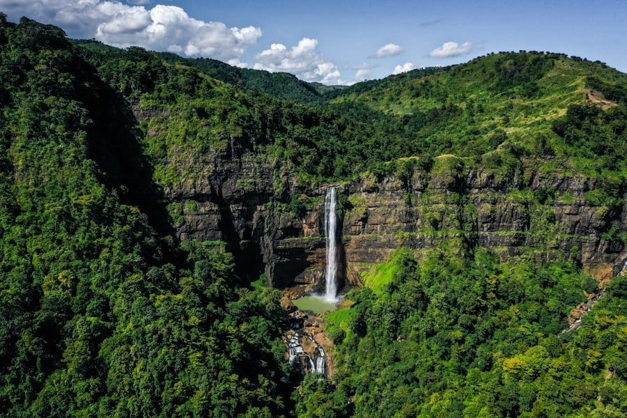 Curug Cikanteh Waterfall in West Java Drone