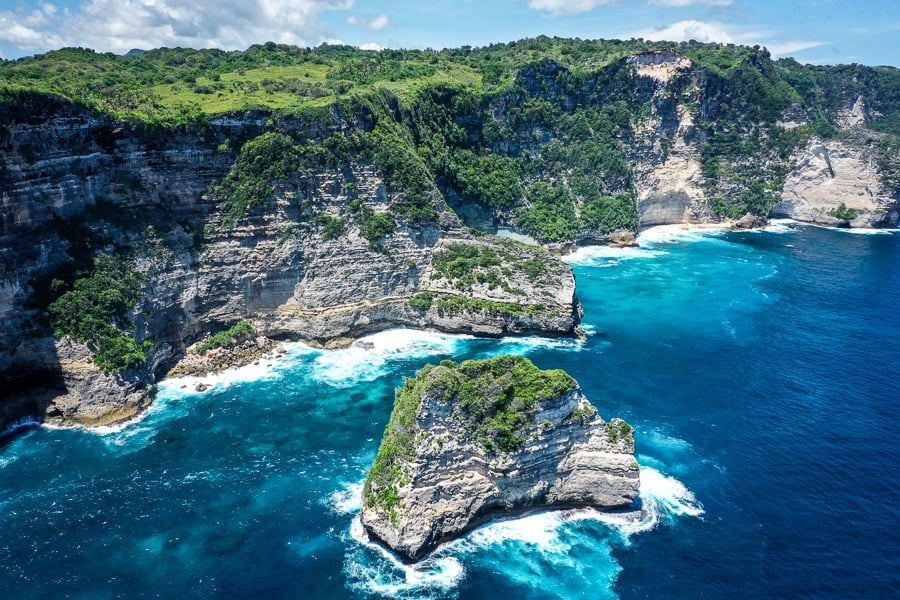 Drone view of Banah Cliff Point in Nusa Penida Bali