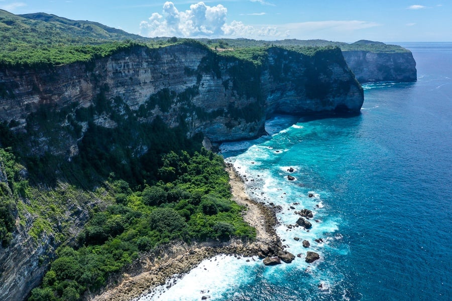 Steep cliffs on the southwest coast of Nusa Penida, Bali