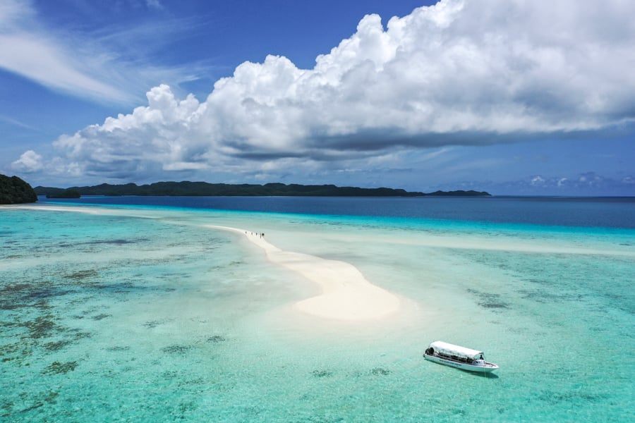 Rock Islands Palau Boat Tour Island Hopping Long Beach Sandbar Drone