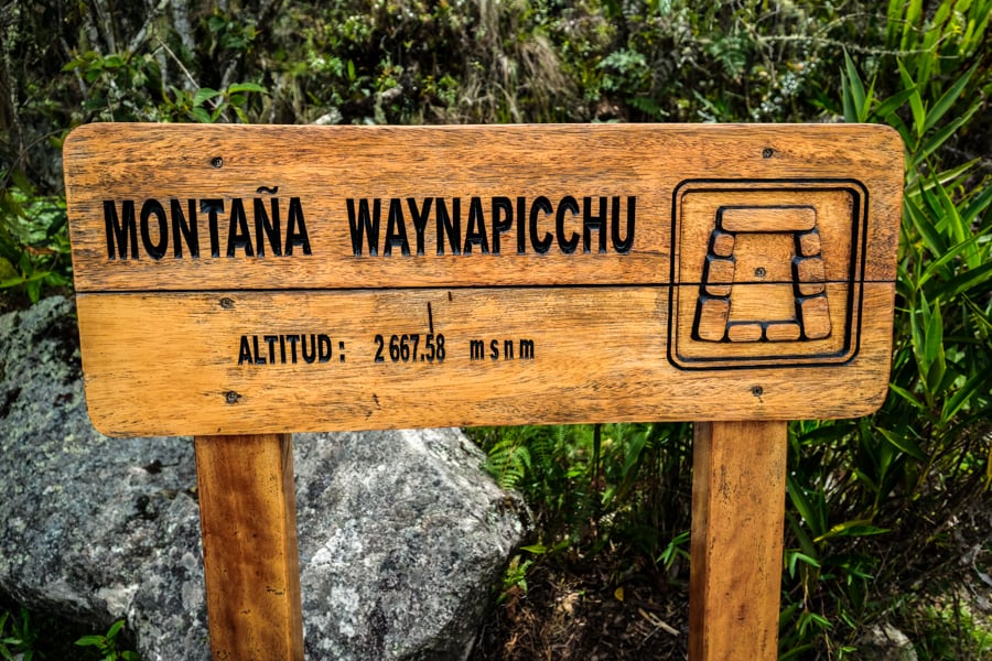 Montana Wayna Picchu Summit Sign