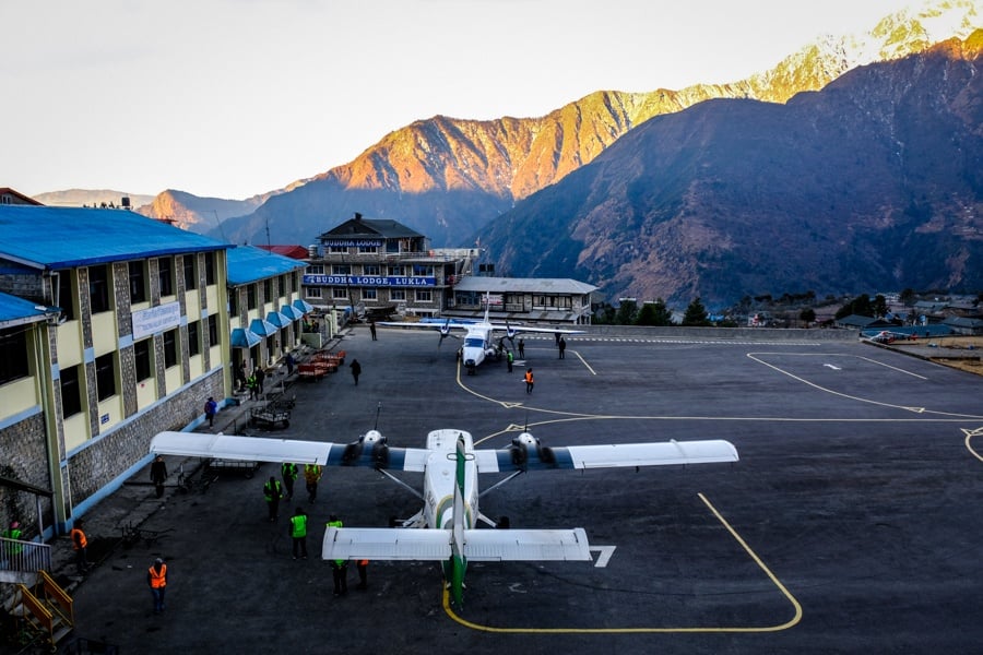 Planes at the Lukla airport on the EBC Trek in Nepal