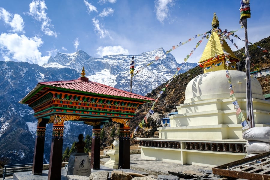 Stupa and mountains near Namche Bazaar on the EBC Trek in Nepal