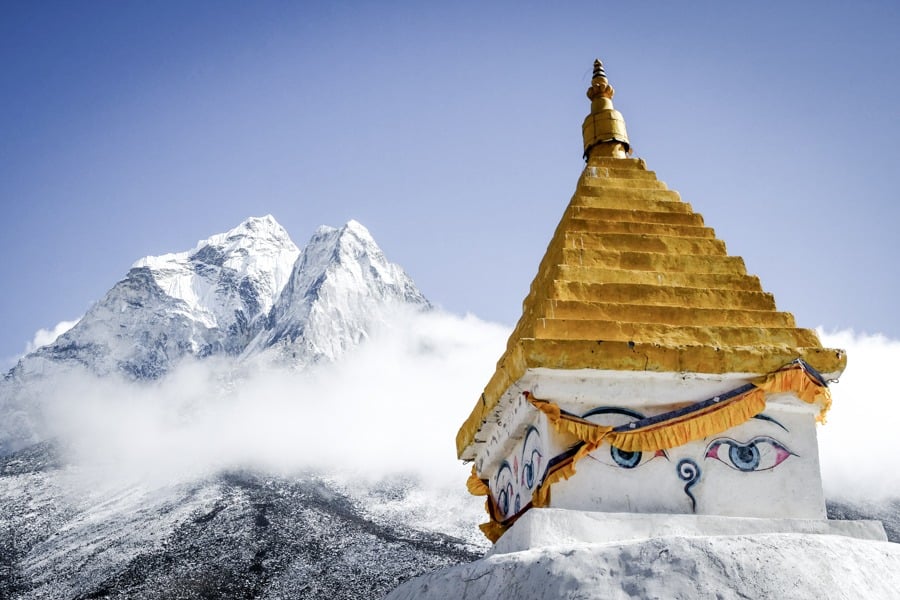 Stupa with Mt Ama Dablam on the EBC Trek in Nepal
