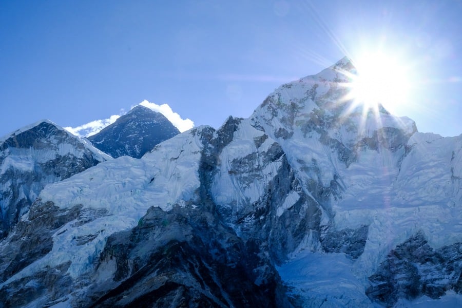 Sunrise near Mt Everest as seen from Kala Patthar on the Everest Base Camp Trek in Nepal