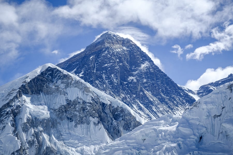 Distant view of Mount Everest peak on the EBC Trek in Nepal