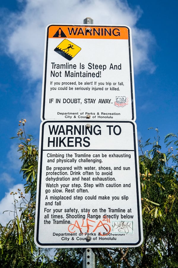 Warning Danger Sign Koko Head Hike Stairs Doom Railway Trailhead Oahu Hawaii