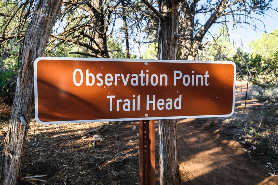 Observation Point East Mesa Trailhead Sign