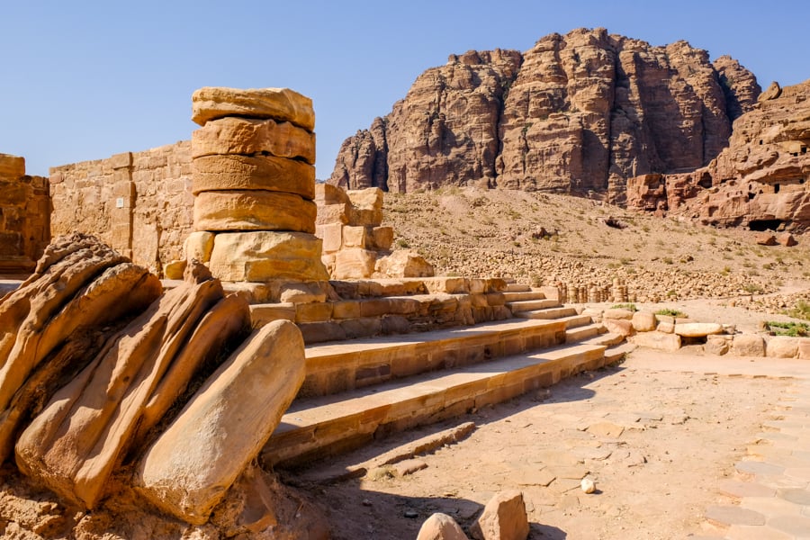 Roman ruins near the Collonnaded Street in Petra Jordan
