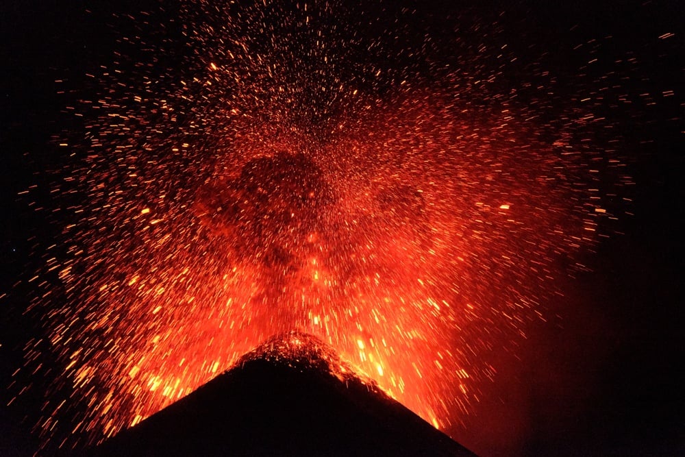 Volcan De Fuego Night Red Lava Eruption