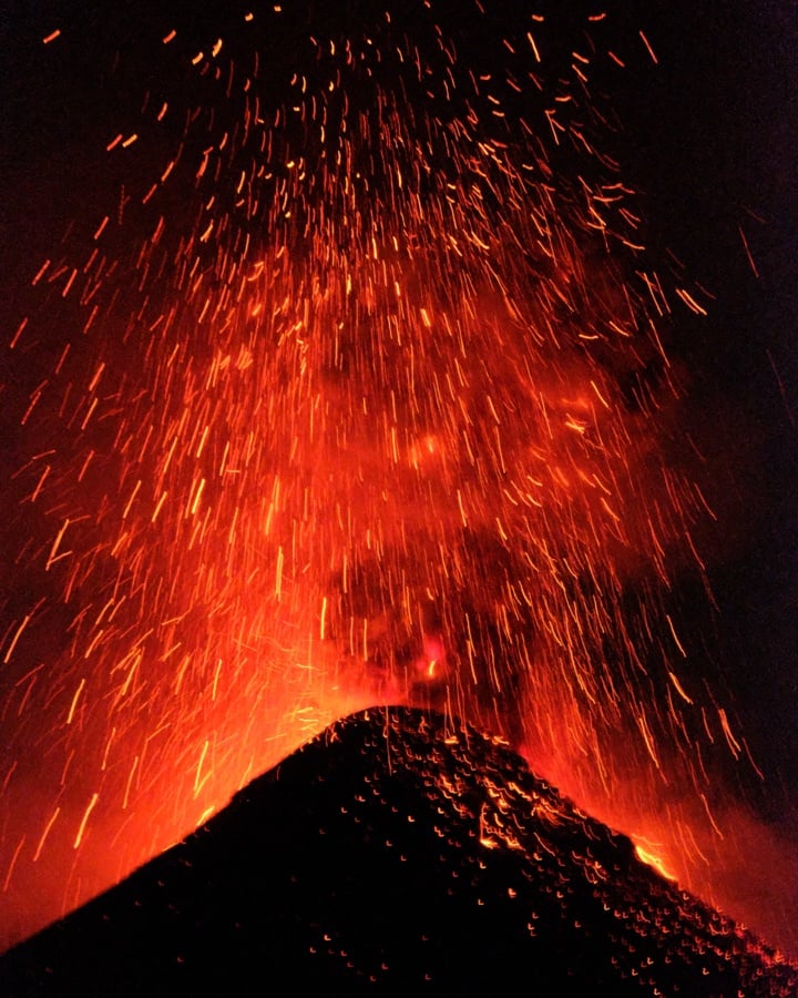 Volcan De Fuego Night Red Lava Eruption