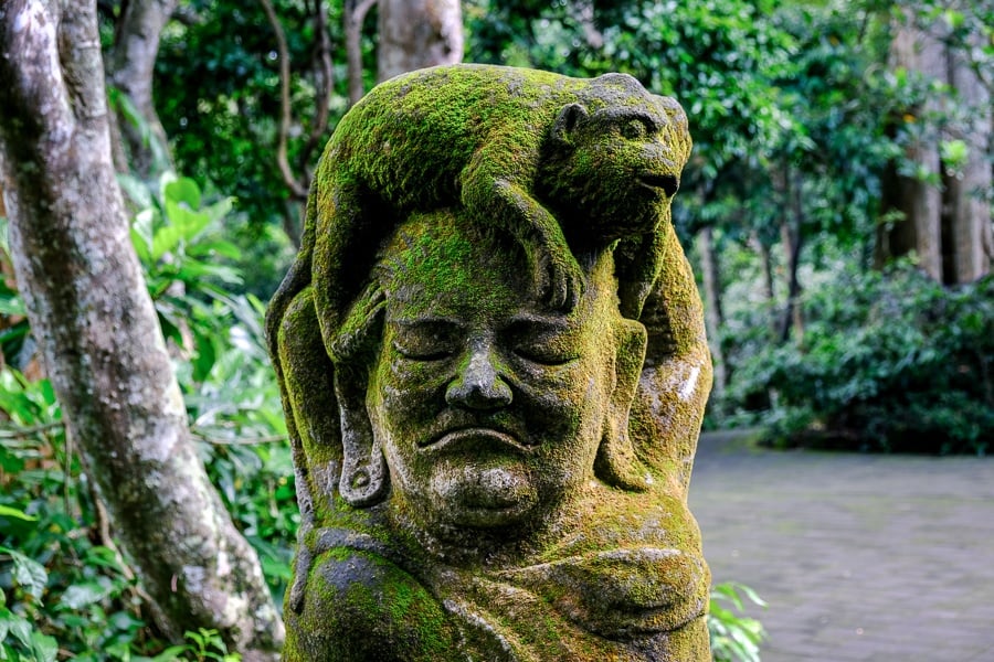 Mossy statue at the Ubud Monkey Forest in Bali