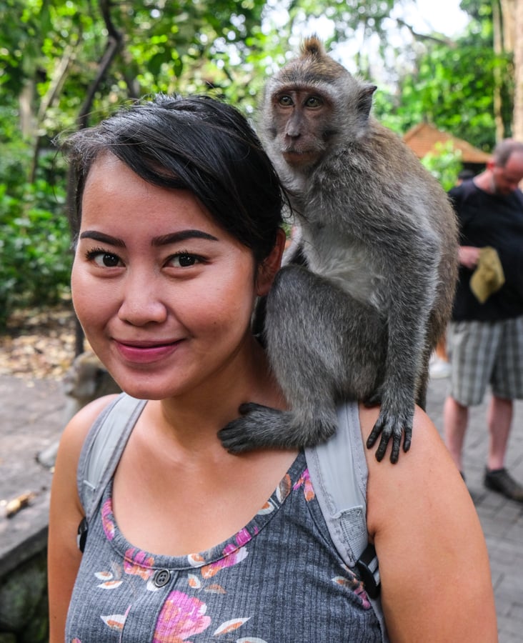 Bali Monkey Forest Ubud Shoulder Girl Tourist