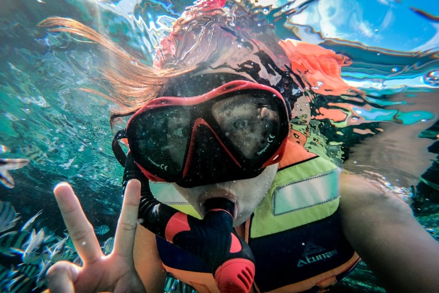 Belitung island snorkeler in Indonesia