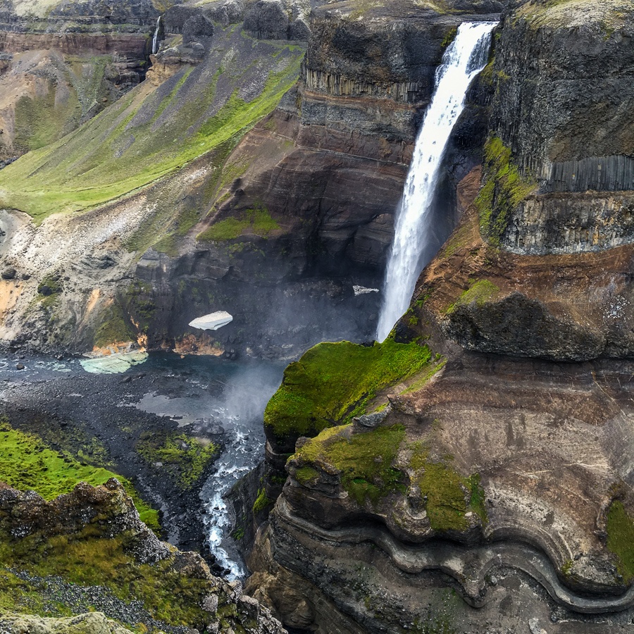 Haifoss Waterfall and cliffs in Iceland