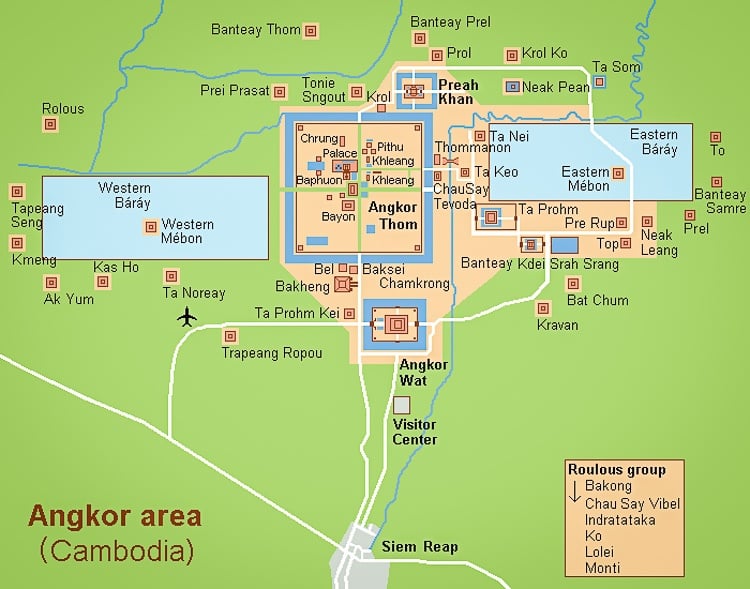 Angkor Wat map from Siem Reap Cambodia